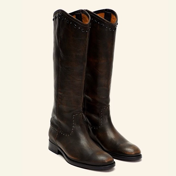 $398 RARE Frye Melissa Rhinestone Button Distressed Vintage Pull On Tall Boots - Picture 16 of 16